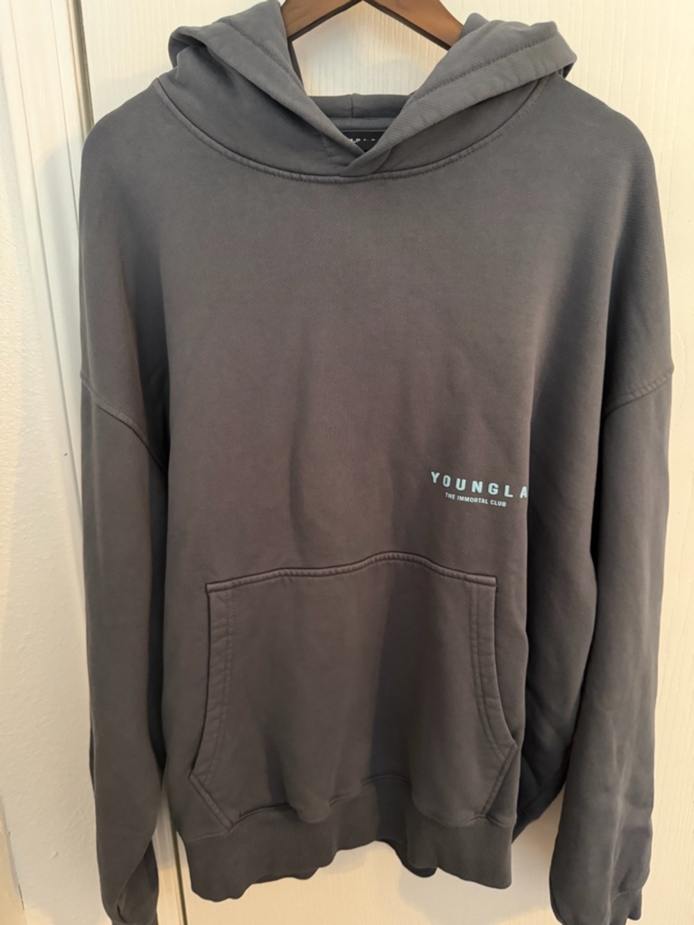 YoungLA Charcoal Gray Logo Pullover Hoodie